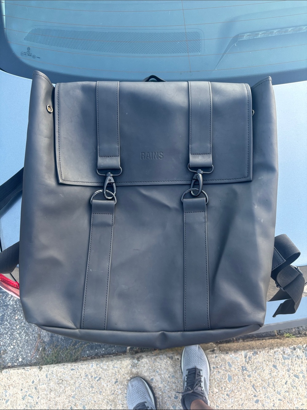 Rains Matte Black Roll-Top Backpack with Buckle Straps